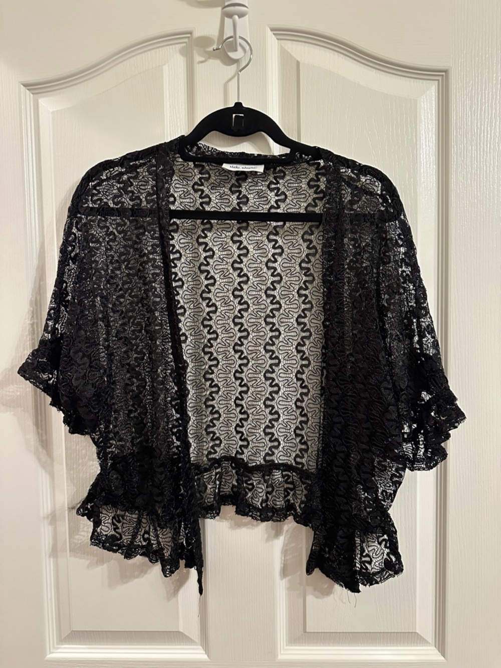 Black Lace Short Open-Front Tunic Cardigan